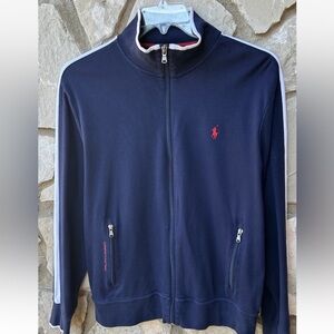 Ralph Lauren Jacket Mens Medium Navy Blue Knit Red Pony Full Zip Excellent